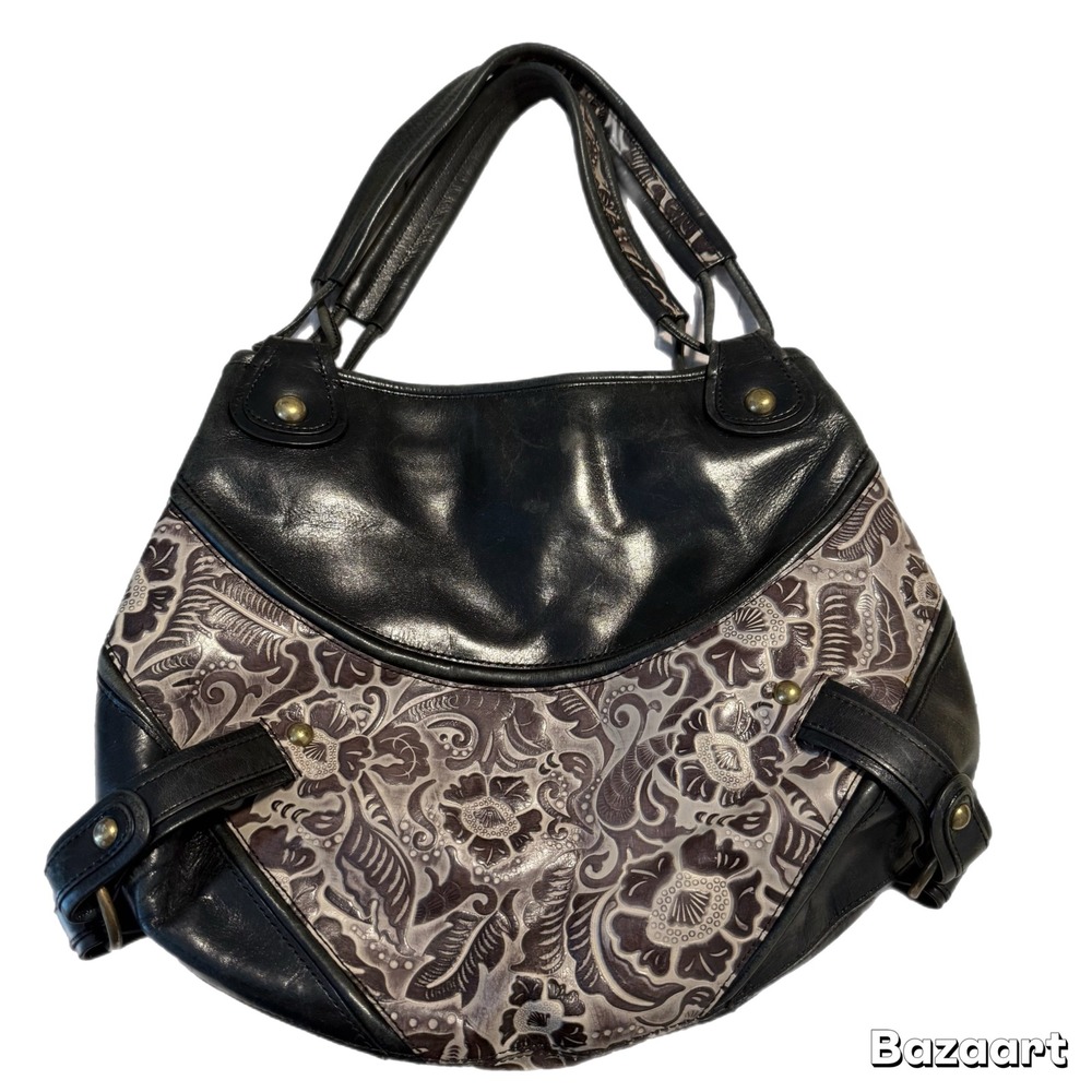Designer Tres Vero Tooled Leather Handbag Shoulder Bag Purse Tote Floral O Ring